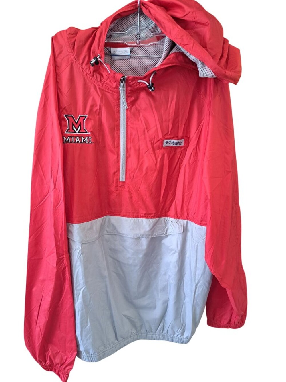 Columbia PFG Miami University Red & Gray Hooded Pullover Jacket XL Windbreaker